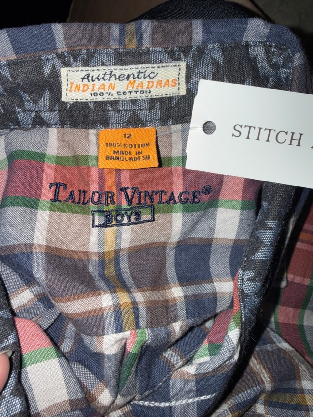 Tailor Vintage Plaid Button-Down Shirt in Navy, Cream, and Red Tones - Picture 2 of 9